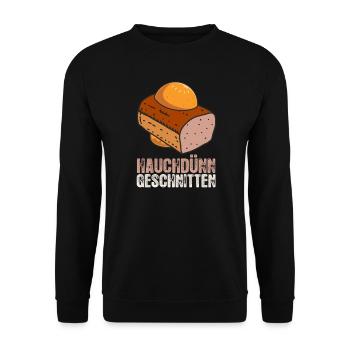 Leberkäse im Brot - Hauchdünn Geschnitten Leberkäs - Unisex Pullover - Schwarz - Vorne - Alina (178cm) & Michal (187cm)