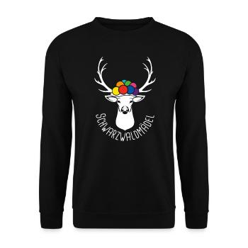 Hirsch Schwarzwaldmädel weiß - Unisex Pullover - Schwarz - Vorne - Alina (178cm) & Michal (187cm)