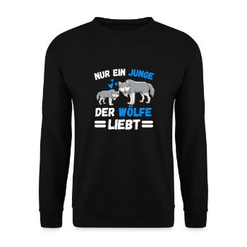 Waldbewohner Jungs Wald Tier Geschenk Wolf - Unisex Pullover - Schwarz - Vorne - Alina (178cm) & Michal (187cm)