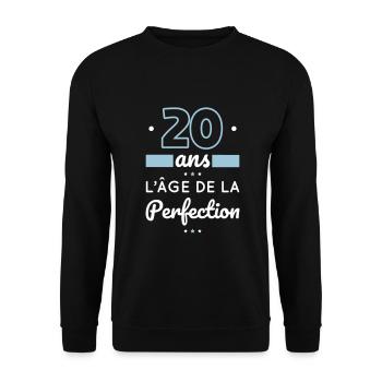 Anniversaire 20 ans - 20 ans âge de la perfection - Sweat-shirt Unisexe - noir - Devant - Alina (178cm) & Michal (187cm)