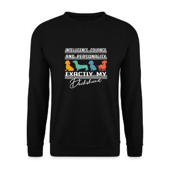 Intelligence, courage, personality - exactly my dachshund - Unisex Sweatshirt - black - Front - Alina (178cm) & Michal (187cm)
