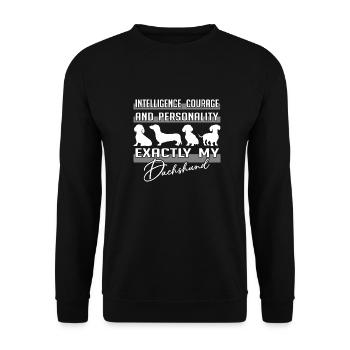 Intelligenz Mut Persönlichkeit - genau mein Dackel - Unisex Pullover - Schwarz - Vorne - Alina (178cm) & Michal (187cm)