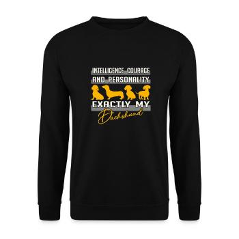 Intelligence, courage, personality - exactly my dachshund - Unisex Sweatshirt - black - Front - Alina (178cm) & Michal (187cm)