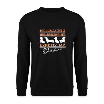 Intelligence, courage, personality - exactly my dachshund - Unisex Sweatshirt - black - Front - Alina (178cm) & Michal (187cm)
