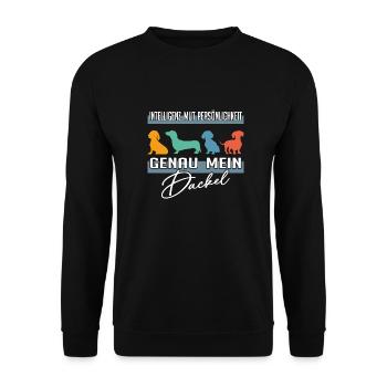Intelligenz Mut Persönlichkeit - mein Dackel - Unisex Pullover - Schwarz - Vorne - Alina (178cm) & Michal (187cm)