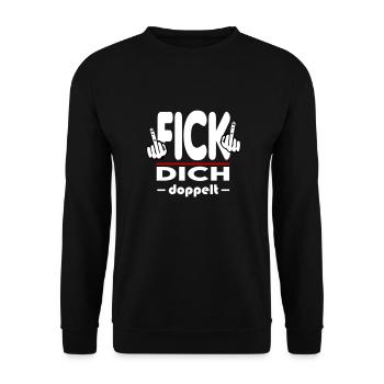 Fick Dich doppelt Mittelfinger Fuck Off Sprüche - Unisex Pullover - Schwarz - Vorne - Alina (178cm) & Michal (187cm)