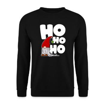 Lustiges HO HO HO mit Wichtel - Unisex Pullover - Schwarz - Vorne - Alina (178cm) & Michal (187cm)