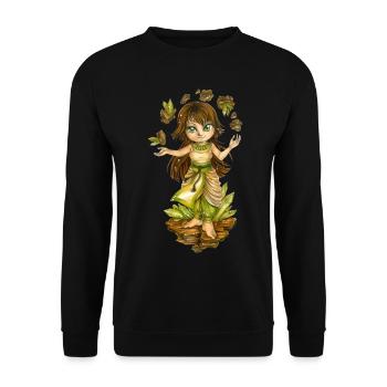 Niedlicher Chibi Wasser Fee Erd Bändiger Mangastil - Unisex Pullover - Schwarz - Vorne - Alina (178cm) & Michal (187cm)
