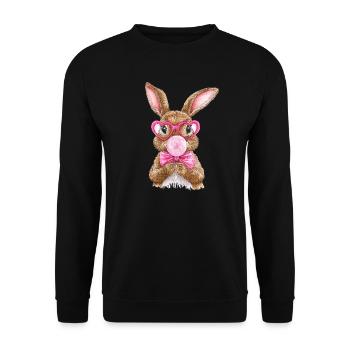 Lapin de Pâques rose avec chewing-gum, chemise de Pâques drôle - Sweat-shirt Unisexe - noir - Devant - Alina (178cm) & Michal (187cm)