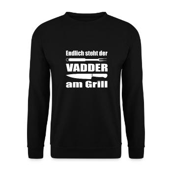 Endlich steht der Papa am Grill - Unisex Pullover - Schwarz - Vorne - Alina (178cm) & Michal (187cm)