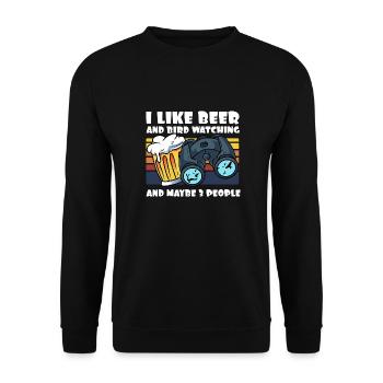 Vogelbeobachtung Ich Liebe Bier Fernglas - Unisex Pullover - Schwarz - Vorne - Alina (178cm) & Michal (187cm)