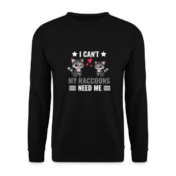 Ich kann nicht Tierliebhaber Geschenk Waschbär - Unisex Pullover - Schwarz - Vorne - Alina (178cm) & Michal (187cm)