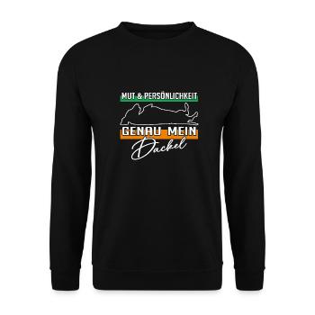 Mut Intelligenz Persönlichkeit - mein Dackel - Unisex Pullover - Schwarz - Vorne - Alina (178cm) & Michal (187cm)