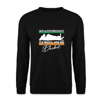 Mut Intelligenz Persönlichkeit - mein Dackel - Unisex Pullover - Schwarz - Vorne - Alina (178cm) & Michal (187cm)