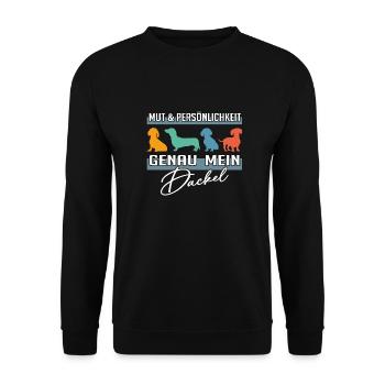 Mut Intelligenz Persönlichkeit mein Dackel - Unisex Pullover - Schwarz - Vorne - Alina (178cm) & Michal (187cm)