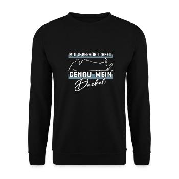 Mut, Intelligenz und Persönlichkeit - mein Dackel - Unisex Pullover - Schwarz - Vorne - Alina (178cm) & Michal (187cm)