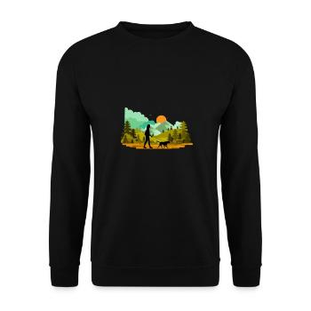 Wandern mit Hund Wald Natur - Unisex Pullover - Schwarz - Vorne - Alina (178cm) & Michal (187cm)
