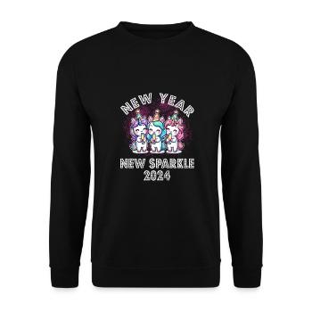 Einhorn Party Crew Silvester Party Design - Unisex Pullover - Schwarz - Vorne - Alina (178cm) & Michal (187cm)