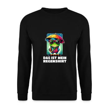 Frosch im Regen mit lustigem Spruch - Unisex Pullover - Schwarz - Vorne - Alina (178cm) & Michal (187cm)