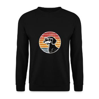 Retro Hunde Dackel Sonnenbrille Vintage Hund - Unisex Pullover - Schwarz - Vorne - Alina (178cm) & Michal (187cm)