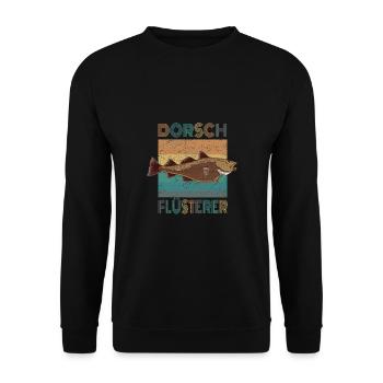Dorsch Flüsterer Hochseeangeln In Norwegen Retro - Unisex Pullover - Schwarz - Vorne - Alina (178cm) & Michal (187cm)