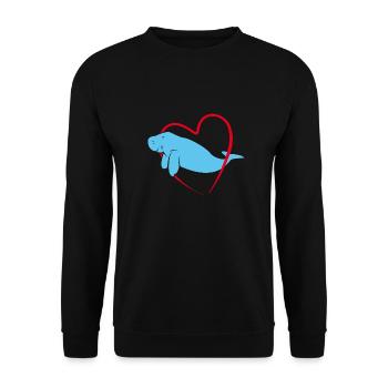 Dugong schwimmt durch rotes Herz - Unisex Pullover - Schwarz - Vorne - Alina (178cm) & Michal (187cm)