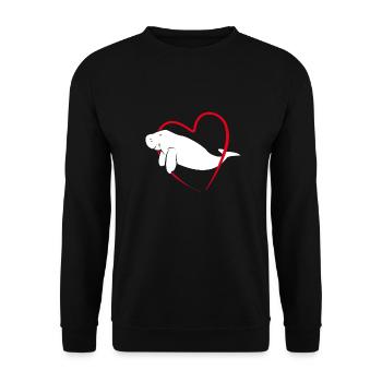 Dugong schwimmt durch rotes Herz - Unisex Pullover - Schwarz - Vorne - Alina (178cm) & Michal (187cm)