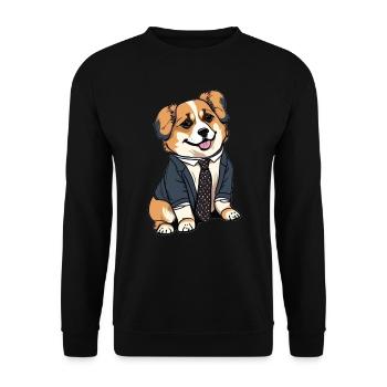 Chien avec costume et cravate au bureau Ordinateur portable - Sweat-shirt Unisexe - noir - Devant - Alina (178cm) & Michal (187cm)