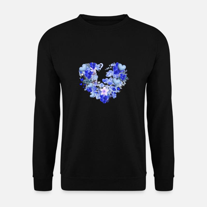 Blumenherz, Blumen,floral, Blume, Herzen,blau - Unisex Pullover - Schwarz