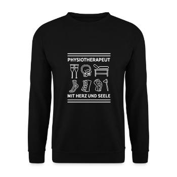 Physiotherapeut mit Herz und Seele Geschenk - Unisex Pullover - Schwarz - Vorne - Alina (178cm) & Michal (187cm)
