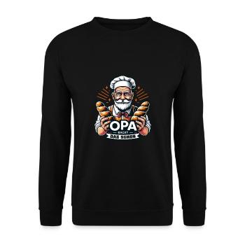Opa backt das schon - Bäcker mit Broten - Unisex Pullover - Schwarz - Vorne - Alina (178cm) & Michal (187cm)