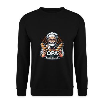 Opa backt das schon - Bäcker mit Broten - Unisex Pullover - Schwarz - Vorne - Alina (178cm) & Michal (187cm)