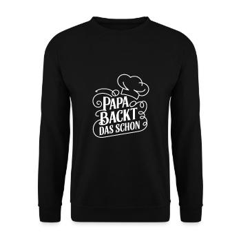 Papa backt das schon - unser backender Papa - Unisex Pullover - Schwarz - Vorne - Alina (178cm) & Michal (187cm)