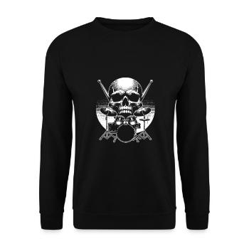 Schlagzeug und Skull Schlagzeuger Rockband - Unisex Pullover - Schwarz - Vorne - Alina (178cm) & Michal (187cm)