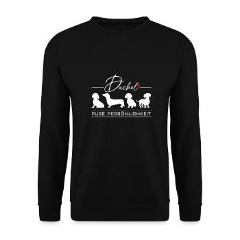 Dackel mit Persönlichkeit Dackelsilhouetten - Unisex Pullover - Schwarz - Vorne - Alina (178cm) & Michal (187cm)