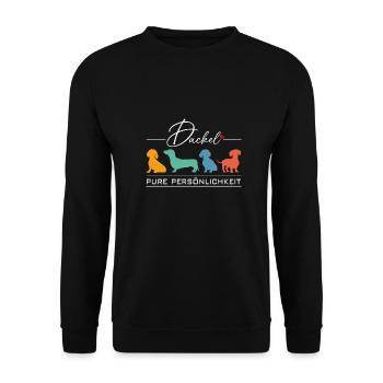 Dackel reine Persönlichkeit - ich liebe Dackel - Unisex Pullover - Schwarz - Vorne - Alina (178cm) & Michal (187cm)