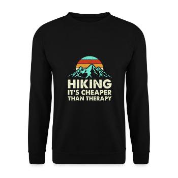 Hiking It's Cheaper Than Therapy Trekking Mountain - Unisex Pullover - Schwarz - Vorne - Alina (178cm) & Michal (187cm)
