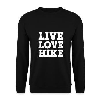 Live Love Hike Mountaineering Trekking Hiker Outdo - Unisex Pullover - Schwarz - Vorne - Alina (178cm) & Michal (187cm)