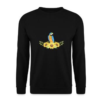 Exotisches Tier Vogel Geschenk Sonnenblume Papagei - Unisex Pullover - Schwarz - Vorne - Alina (178cm) & Michal (187cm)