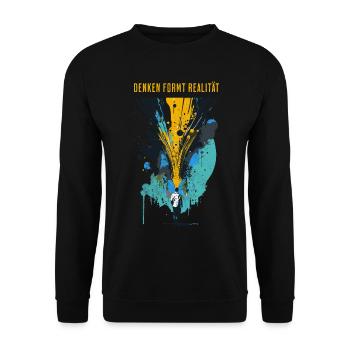 Denken formt Realität - Grafik - Unisex Pullover - Schwarz - Vorne - Alina (178cm) & Michal (187cm)