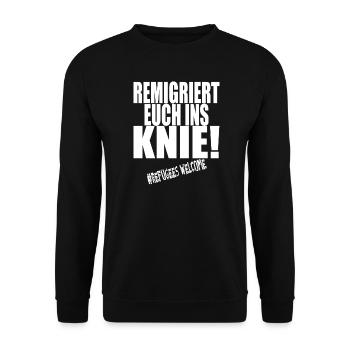 AfD stoppen gegen rechts Demokratie Vielfalt links - Unisex Pullover - Schwarz - Vorne - Alina (178cm) & Michal (187cm)
