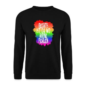 Rechts ist da wo Hirne fehlen - Unisex Pullover - Schwarz - Vorne - Alina (178cm) & Michal (187cm)