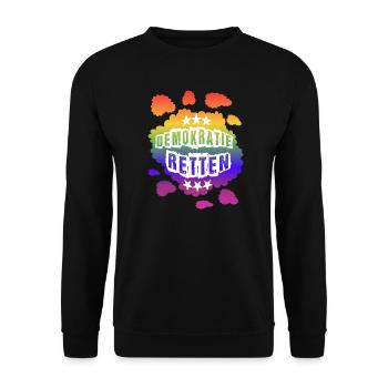 AfD stoppen gegen rechts Demokratie Vielfalt links - Unisex Pullover - Schwarz - Vorne - Alina (178cm) & Michal (187cm)