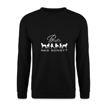 Bostie was sonst - mein Boston Terrier mit Herz - Unisex Pullover - Schwarz - Vorne - Alina (178cm) & Michal (187cm)