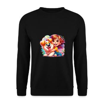 Girl with cute dog - Unisex Sweatshirt - black - Front - Alina (178cm) & Michal (187cm)