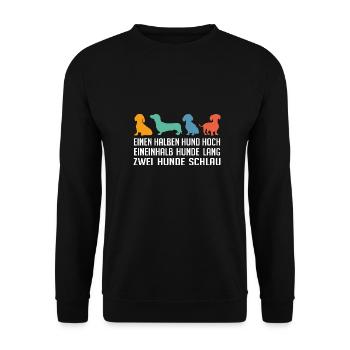 Mein Dackel schlau mutig und hat Persönlichkeit - Unisex Pullover - Schwarz - Vorne - Alina (178cm) & Michal (187cm)
