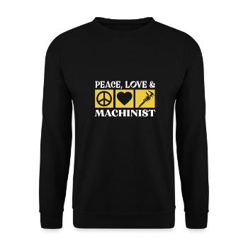 Peace Love Maschinist Maschine Maschienenführer - Unisex Pullover - Schwarz - Vorne - Alina (178cm) & Michal (187cm)