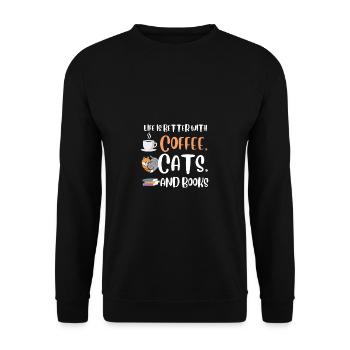 Life is better with a Coffee Cats and Books Cat - Unisex Pullover - Schwarz - Vorne - Alina (178cm) & Michal (187cm)