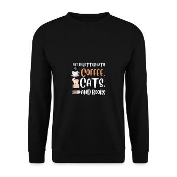 Life is better with a Coffee Cats and Books Cat - Unisex Sweatshirt - black - Front - Alina (178cm) & Michal (187cm)
