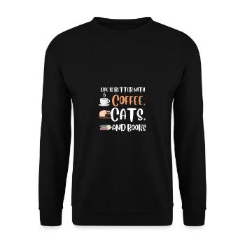 Life is better with a Coffee Cats and Books Cat - Unisex Sweatshirt - black - Front - Alina (178cm) & Michal (187cm)